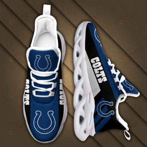 Indianapolis Colts Logo Black Stripe Pattern 3D Max Soul Sneaker Shoes In Blue