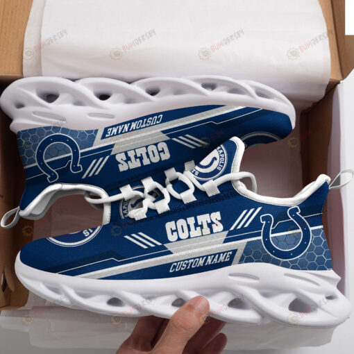 Indianapolis Colts Logo Custom Name Pattern 3D Max Soul Sneaker Shoes In Blue