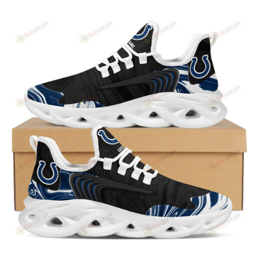 Indianapolis Colts Logo Custom Name Pattern In Black 3D Max Soul Sneaker Shoes