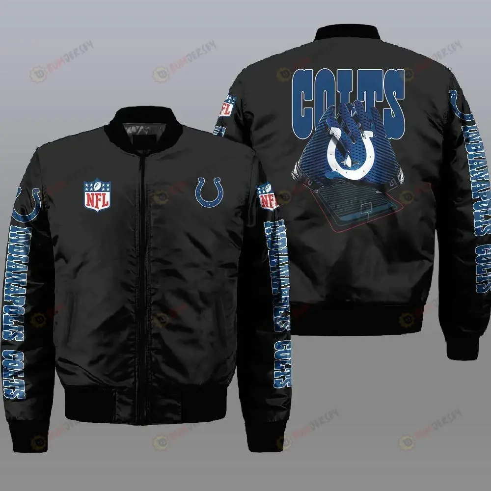 Indianapolis Colts Logo Pattern Bomber Jacket - Black