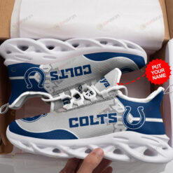 Indianapolis Colts Logo Pattern Custom Name 3D Max Soul Sneaker Shoes In Blue And Gray