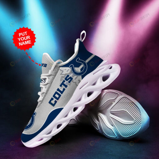 Indianapolis Colts Logo Pattern Custom Name 3D Max Soul Sneaker Shoes In Blue Gray