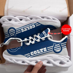 Indianapolis Colts Logo Stripe Pattern Custom Name 3D Max Soul Sneaker Shoes In Blue And Gray