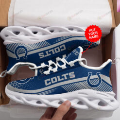 Indianapolis Colts Logo With Stripe Pattern Custom Name 3D Max Soul Sneaker Shoes In Blue And Gray