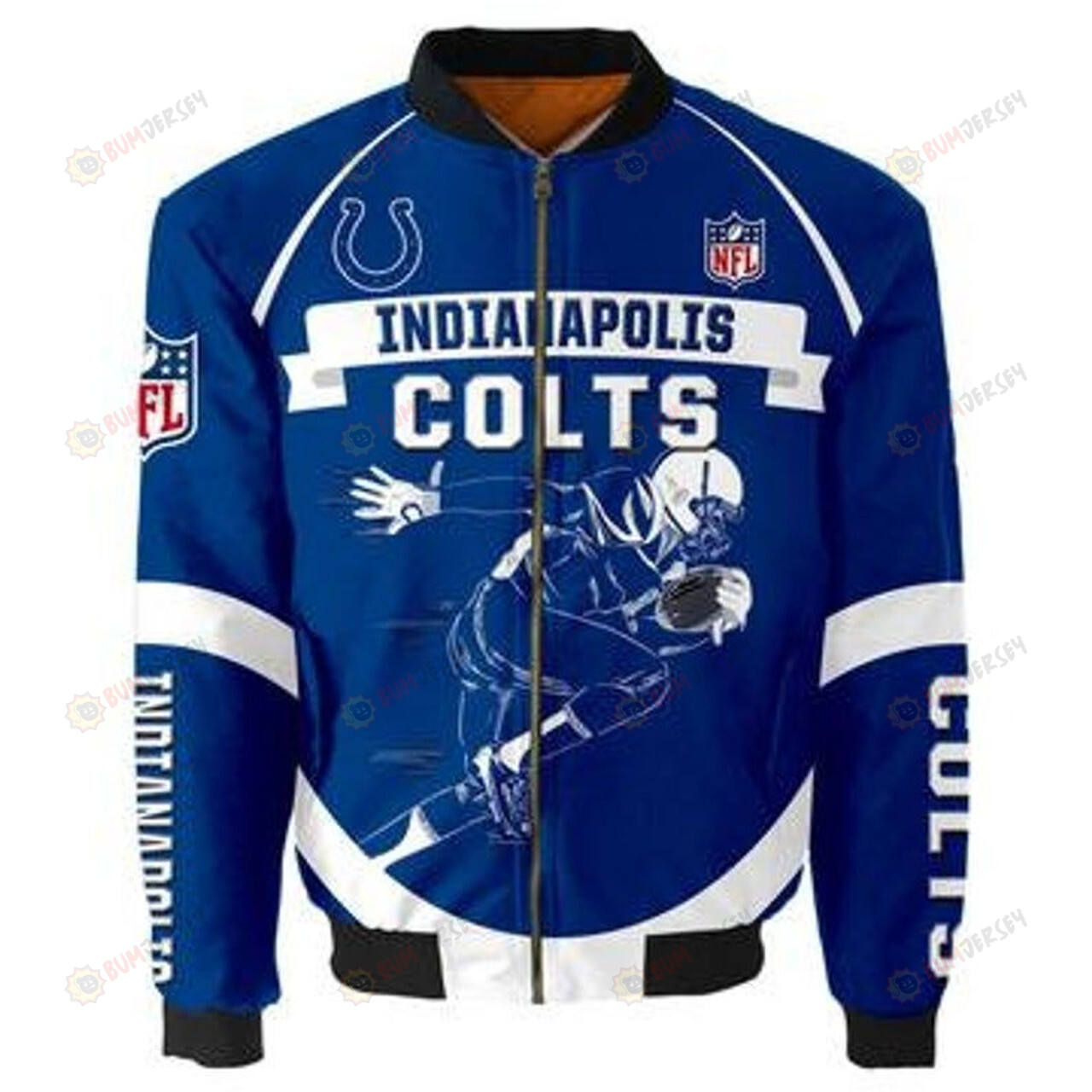 Indianapolis Colts Players Running Pattern Bomber Jacket - Blue