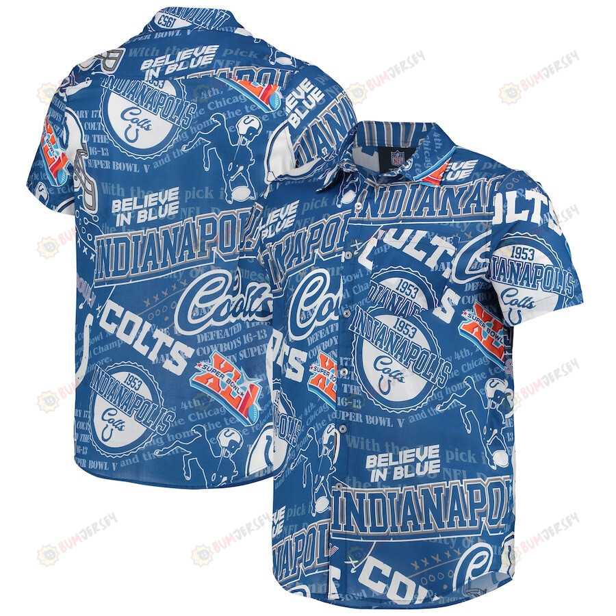 Indianapolis Colts Royal Thematic Button-Up Hawaiian Shirt