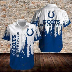 Indianapolis Colts Short Sleeve Curved Hawaiian Shirt In White Blue Pattern