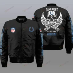 Indianapolis Colts Wings Skull Pattern Bomber Jacket - Black