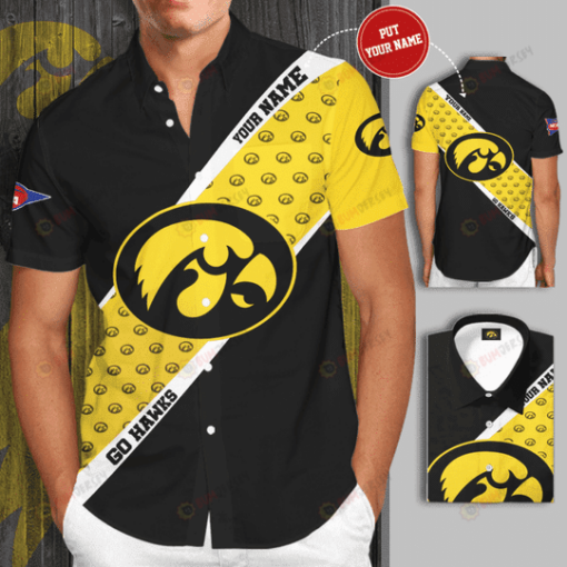 Iowa Hawkeyes Custom Name Curved Hawaiian Shirt In Black And Yellow