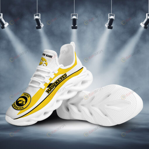 Iowa Hawkeyes Logo Curve Pattern Custom Name 3D Max Soul Sneaker Shoes In Yellow White