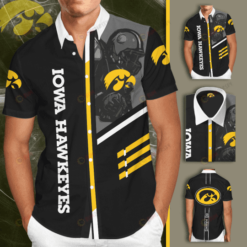 Iowa Hawkeyes Logo Curved Hawaiian Shirt In Black