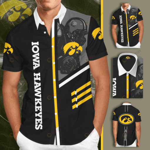 Iowa Hawkeyes Logo Curved Hawaiian Shirt In Black