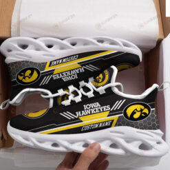 Iowa Hawkeyes Logo Custom Name Pattern 3D Max Soul Sneaker Shoes In Black