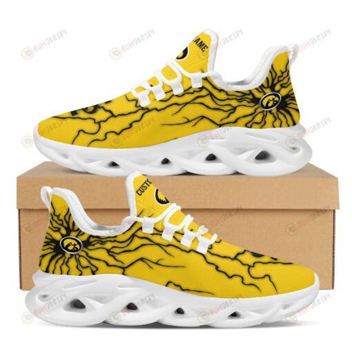 Iowa Hawkeyes Logo Graffiti Pattern Custom Name 3D Max Soul Sneaker Shoes In Yellow