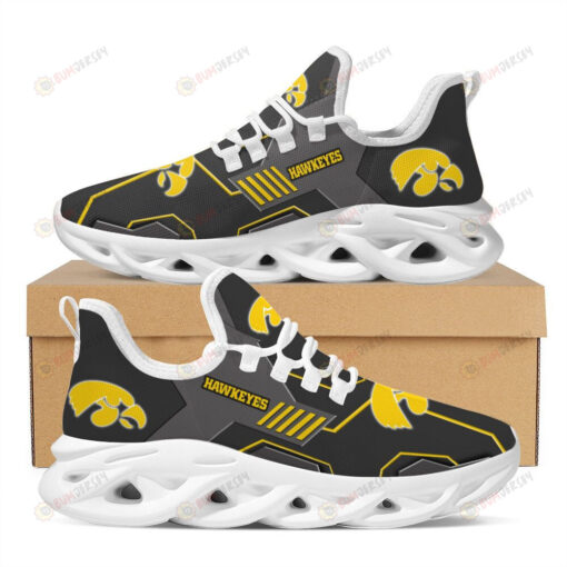 Iowa Hawkeyes Logo Pattern Custom Name 3D Max Soul Sneaker Shoes In Black And Yellow