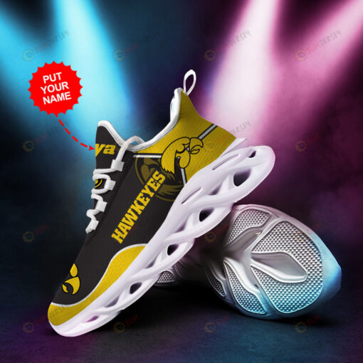 Iowa Hawkeyes Logo Pattern Custom Name 3D Max Soul Sneaker Shoes In Yellow Black