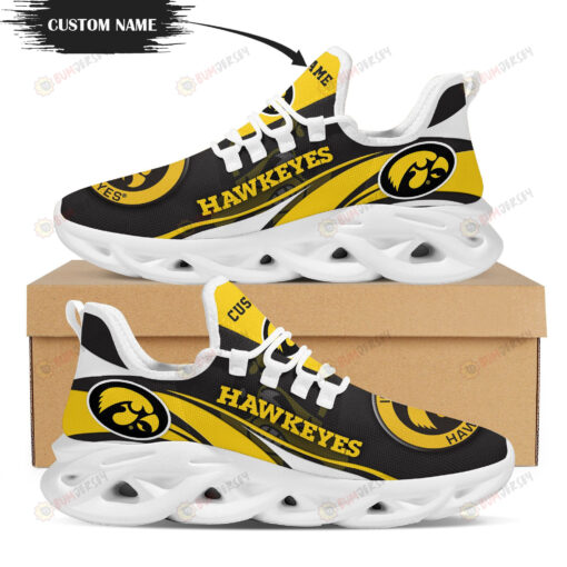 Iowa Hawkeyes Logo Pattern In Black And Yellow Custom Name 3D Max Soul Sneaker Shoes