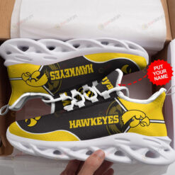 Iowa Hawkeyes Logo Pattern In Yellow And Black Custom Name 3D Max Soul Sneaker Shoes