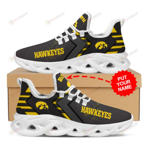 Iowa Hawkeyes Logo Stripe Pattern Custom Name 3D Max Soul Sneaker Shoes In Black