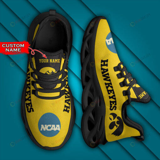 Iowa Hawkeyes Logo Text Pattern Custom Name 3D Max Soul Sneaker Shoes In Yellow