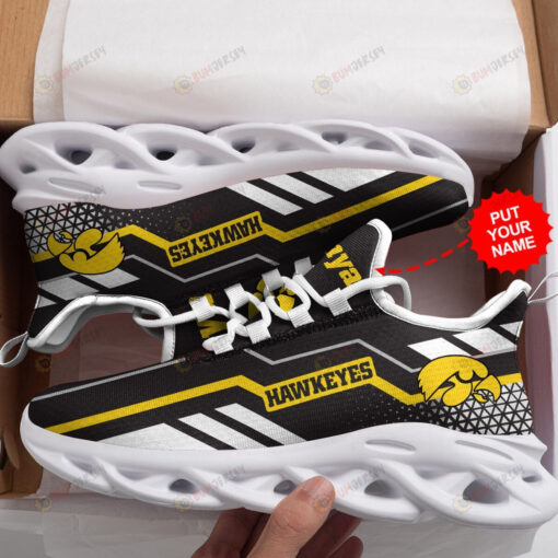 Iowa Hawkeyes Logo With Stripe Pattern Custom Name 3D Max Soul Sneaker Shoes In Black