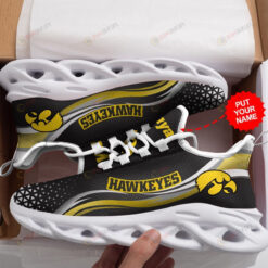 Iowa Hawkeyes Logo With Stripe Pattern In Black Custom Name 3D Max Soul Sneaker Shoes