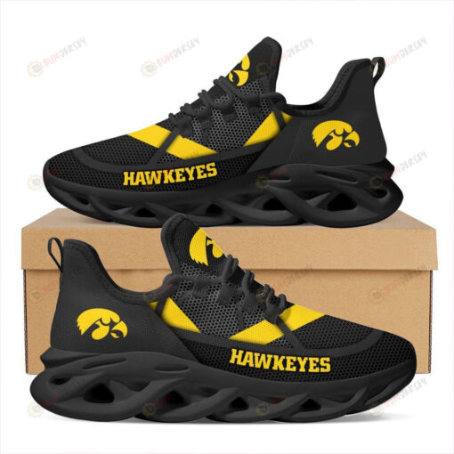 Iowa Hawkeyes Logo Yellow Stripe Pattern 3D Max Soul Sneaker Shoes In Black