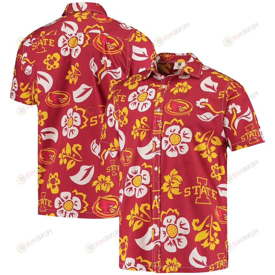 Iowa State Cyclones Cardinal Floral Button-Up Hawaiian Shirt