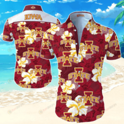 Iowa State Cyclones Flower Pattern Curved Hawaiian Shirt In Red