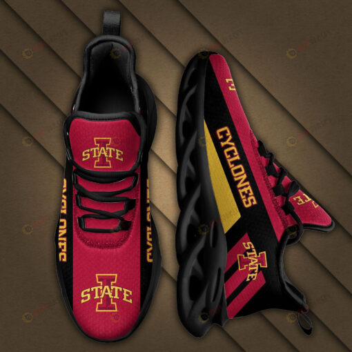 Iowa State Cyclones Logo Black Yellow Stripe Pattern 3D Max Soul Sneaker Shoes In Red