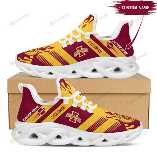 Iowa State Cyclones Logo Pattern Custom Name 3D Max Soul Sneaker Shoes In Yellow And Red