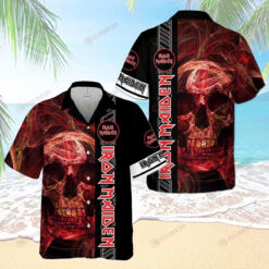 Iron Maiden Red Skull Smoke Hawaiian Shirt In Black