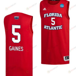 Isaiah Gaines 5 FAU Owls 2023 March Madness Basketball Men Jersey- Red