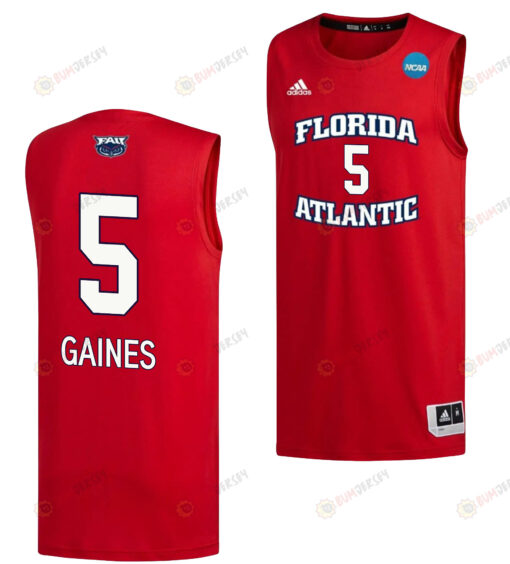 Isaiah Gaines 5 FAU Owls 2023 March Madness Basketball Men Jersey- Red