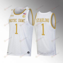 JJ Starling 1 Notre Dame Fighting Irish White Jersey 2022-23 College Basketball