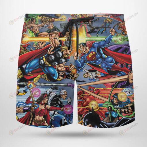 JLA Vs The Avengers Hawaiian Short Summer Shorts Men Shorts - Print Shorts