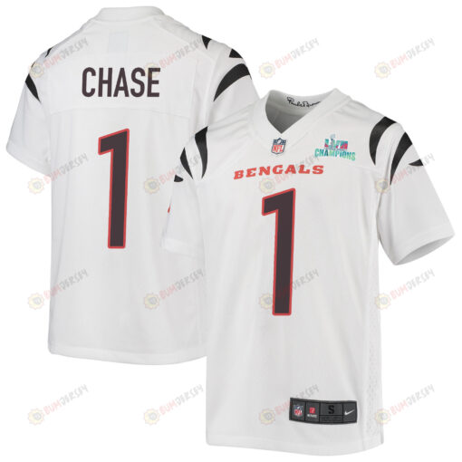 Ja'Marr Chase 1 Cincinnati Bengals Super Bowl LVII Champions Youth Jersey - White