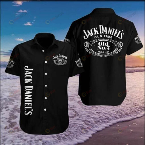 Jack Daniel All Black Short Sleeve Curved Hawaiian Shirt