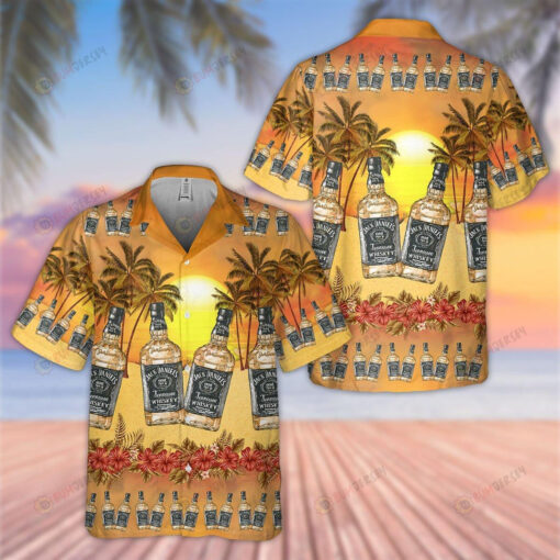 Jack Daniel Wine Sun Palm And Flowers Hawaiian Shirt