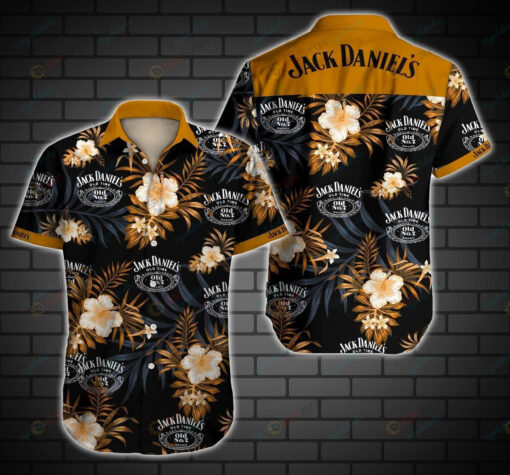 Jack Daniel'S Curved Hawaiian Shirt With Logo And Floral Pattern