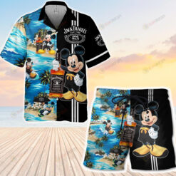 Jack Daniel's Mickey Mouse Hawaiian Shirt Set In Blue And Black
