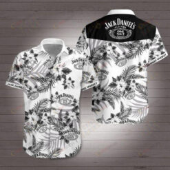 Jack Daniels tennessee Leaf & Flower Pattern Curved Hawaiian Shirt In White & Black