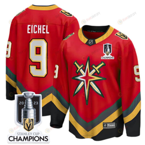 Jack Eichel 9 Vegas Golden Knights 2023 Stanley Cup Champions Patch Reverse Editon Jersey - Red