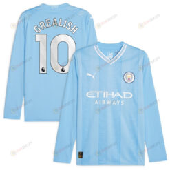 Jack Grealish 10 Manchester City 2023/24 Home Long Sleeve Jersey - Sky Blue