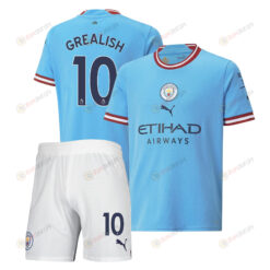 Jack Grealish 10 Manchester City Home Kit 2022-23 Youth Jersey - Sky Blue