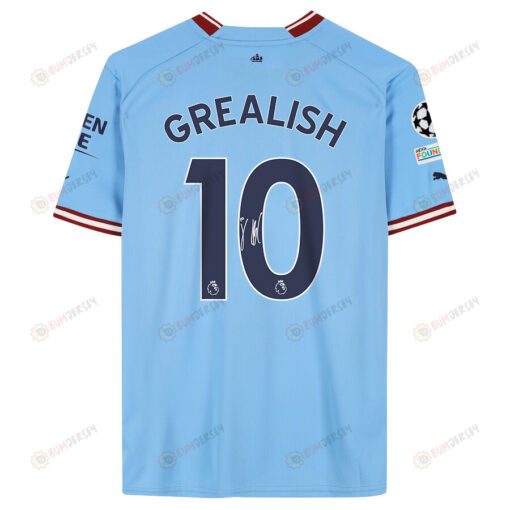Jack Grealish 10 Signed Manchester City 2022/23 Home Men Jersey - Blue