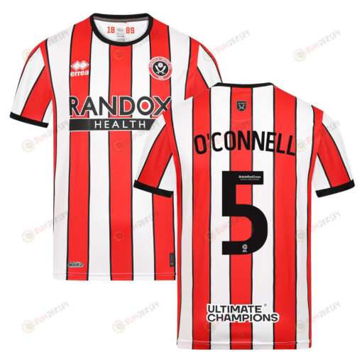 Jack O'Connell 5 Sheffield United 2022-23 Home Jersey - Red/White Stripes