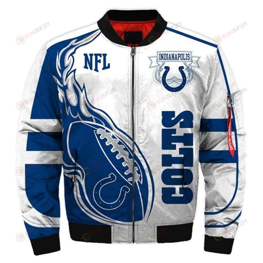 Jacket Indianapolis Colts Logo Pattern Bomber Jacket - Navy Blue And White