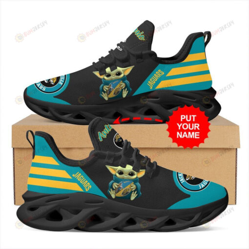 Jacksonville Jaguars Baby Yoda Hug Logo Custom Name Pattern 3D Max Soul Sneaker Shoes