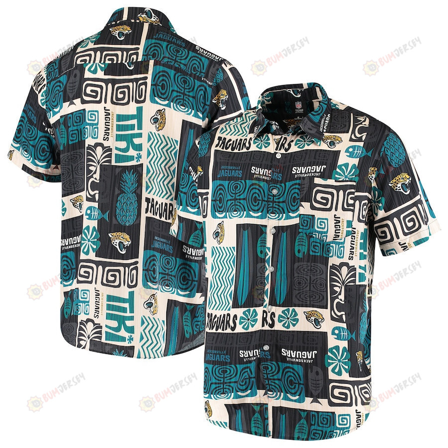 Jacksonville Jaguars Black/Tan Tiki Floral Button-Up Woven Hawaiian Shirt